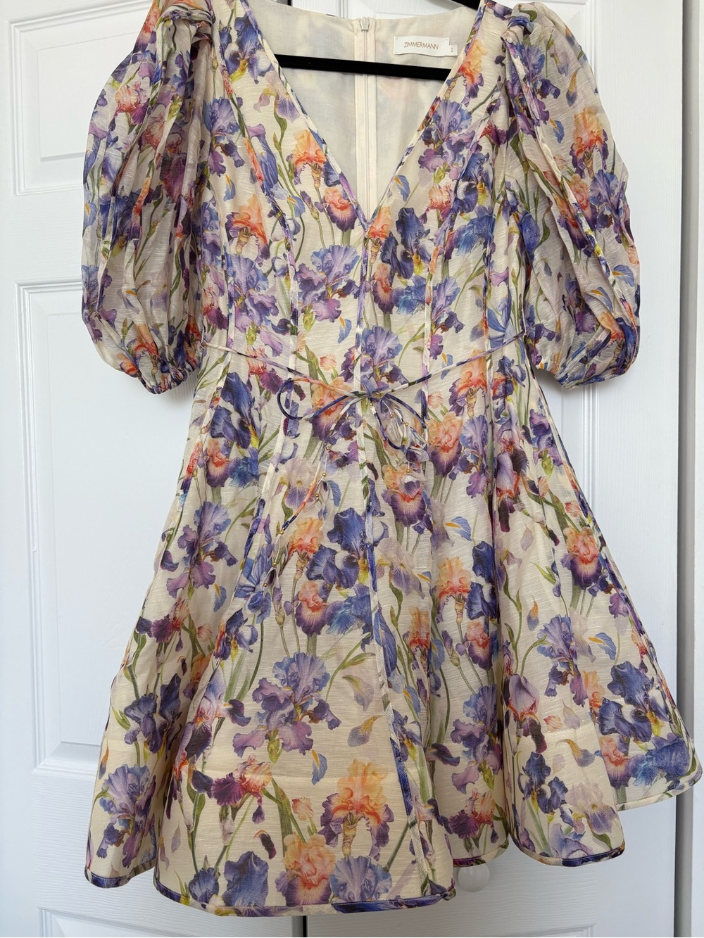 NWOT Zimmermann Tama Puff Sleeve Mini Dress AUS2-US8